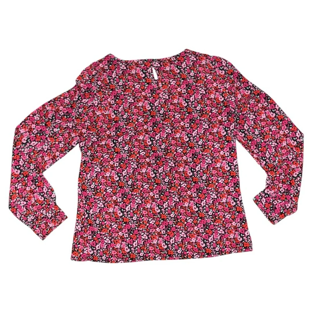 J. Crew Red & Pink Floral Sheer Top